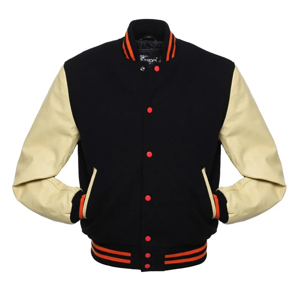 College jacket baseball jacket made of wool Orange Stripes with cream