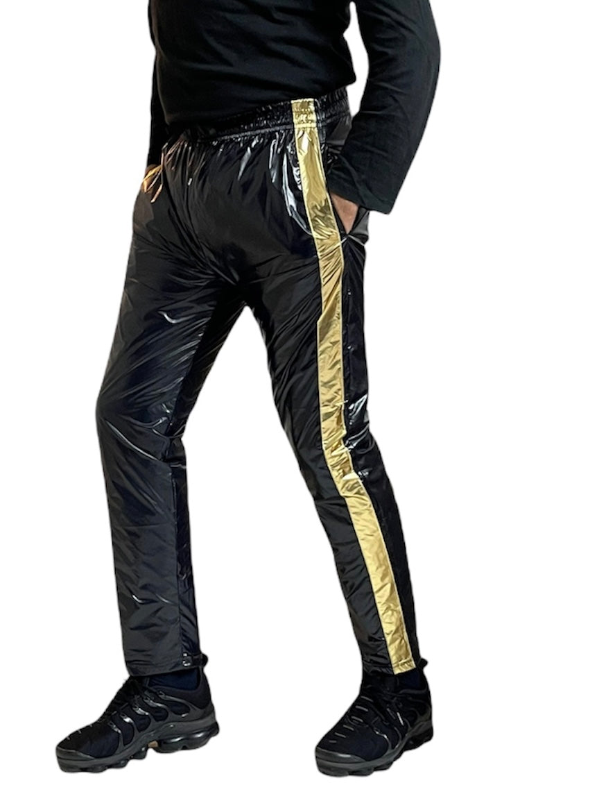 PU Nylon Sport Jogging hose aus PU Schwarz Gold Glanz Nylon