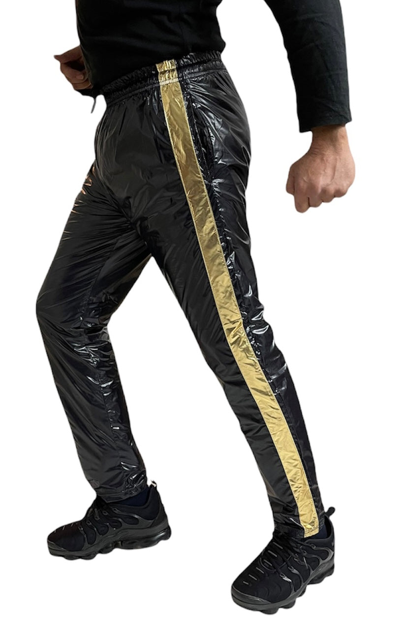 PU Nylon Sport Jogging hose aus PU Schwarz Gold Glanz Nylon