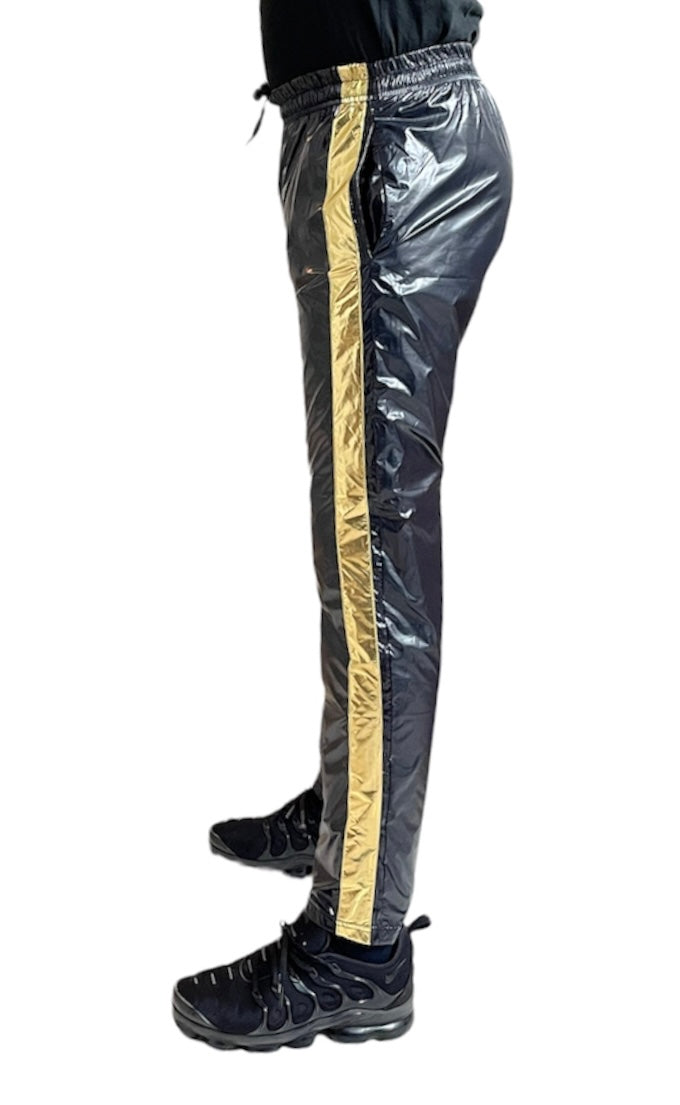 PU Nylon Sport Jogging hose aus PU Schwarz Gold Glanz Nylon