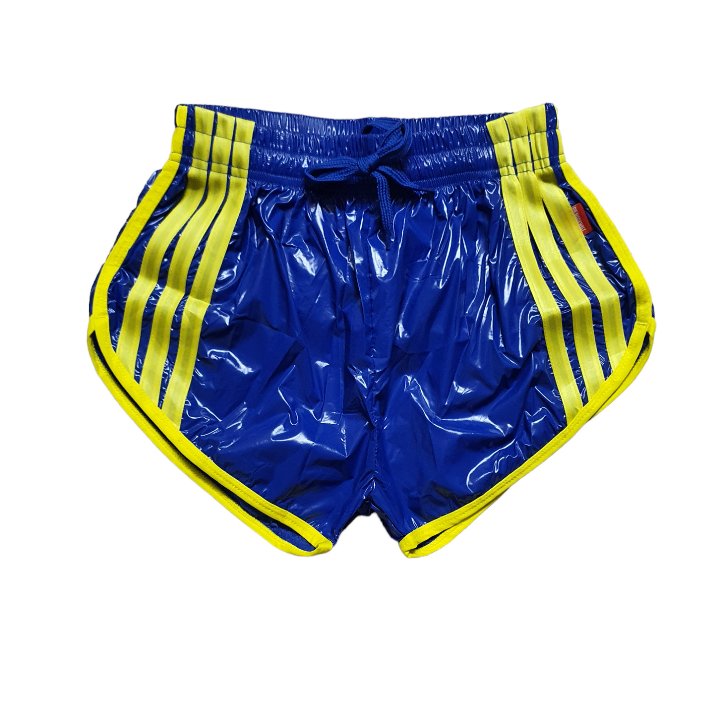 Gloss Sprinter Shorts, Blue PU Nylon Sport Short, Shiny PU Fitness Short