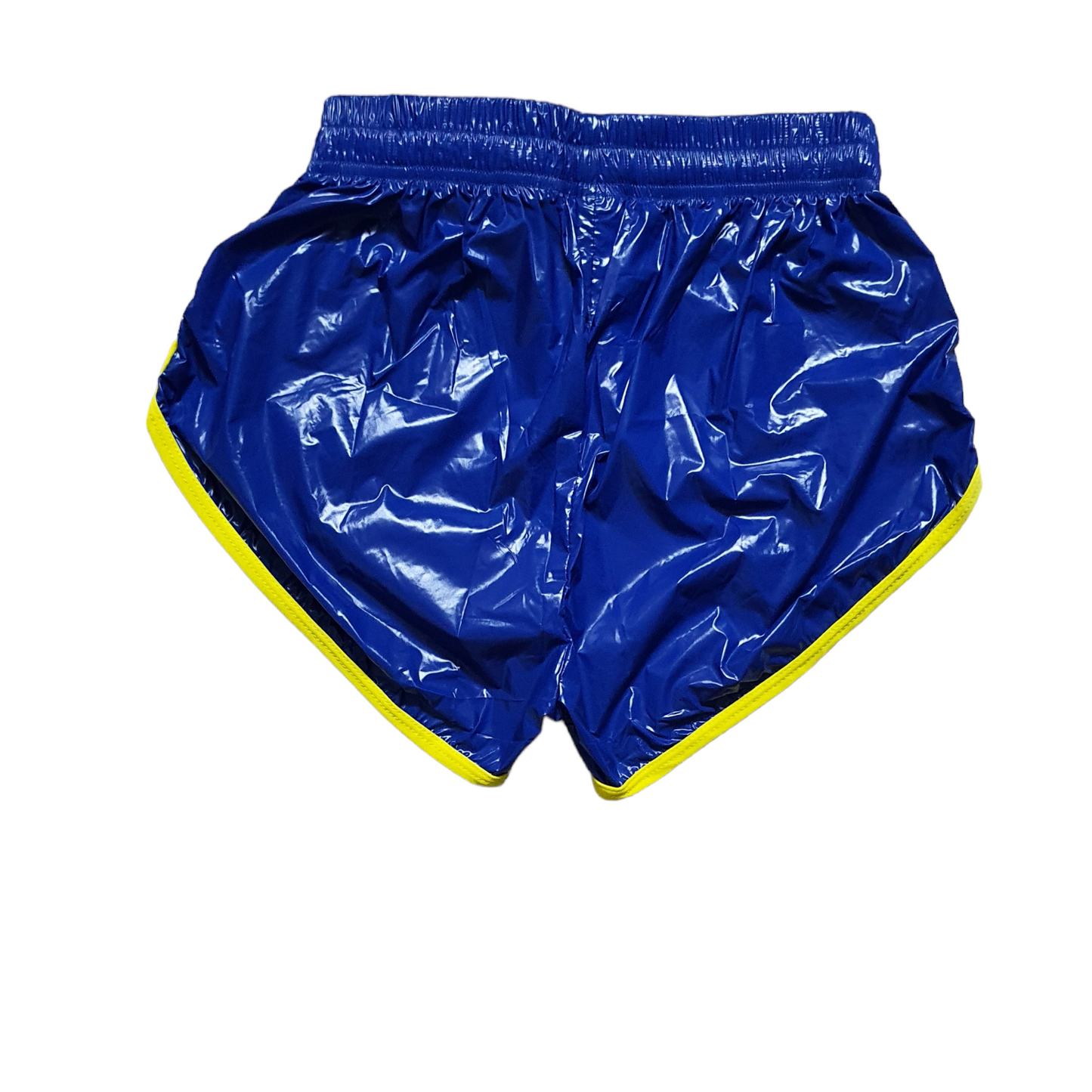 Gloss Sprinter Shorts, Blue PU Nylon Sport Short, Shiny PU Fitness Short