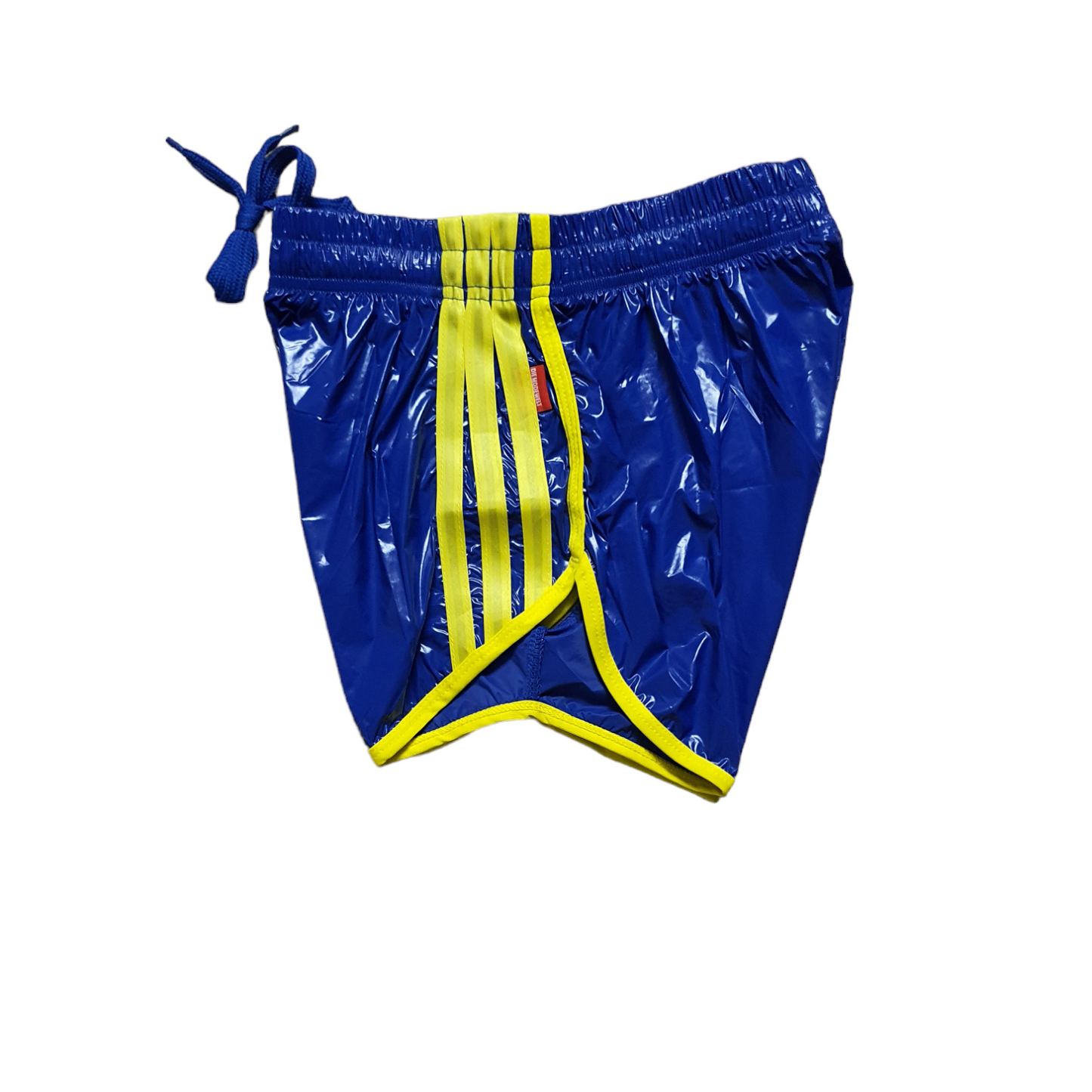 Gloss Sprinter Shorts, Blue PU Nylon Sport Short, Shiny PU Fitness Short