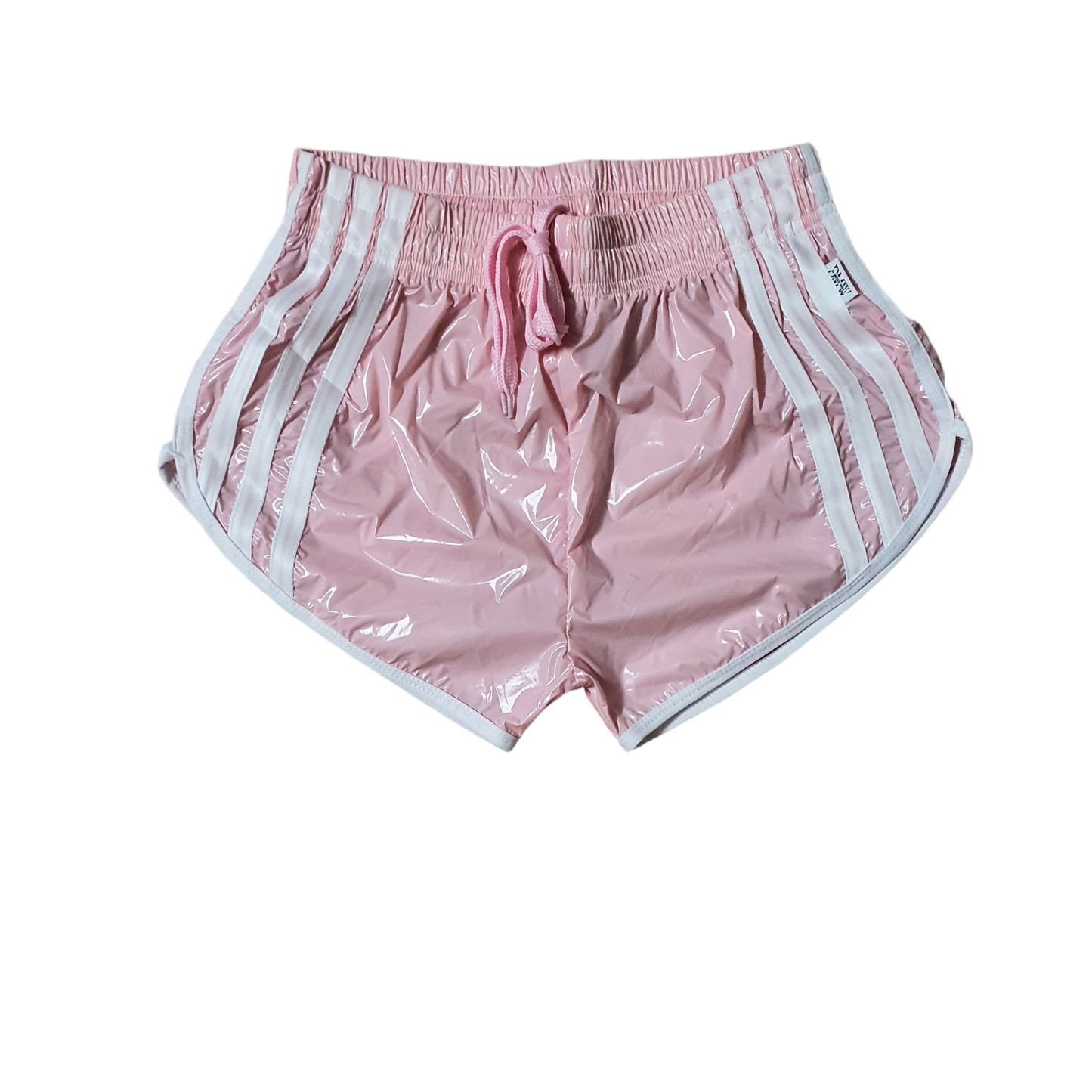 Gloss Sprinter Shorts, Pink PU Nylon Sport Short, Shiny PU Fitness Short