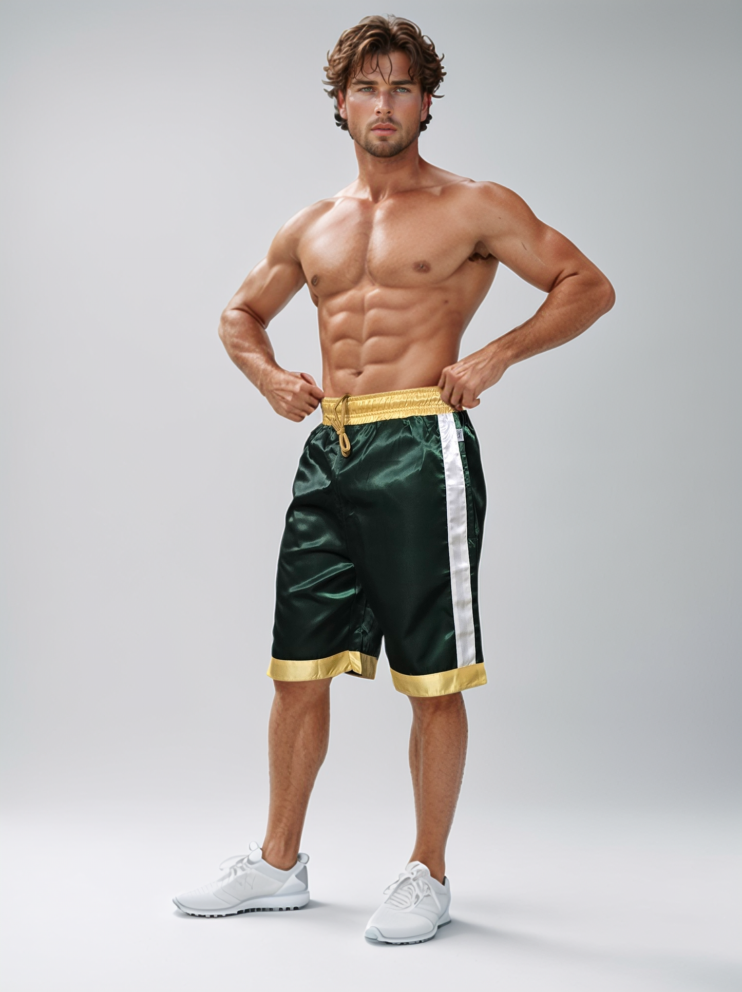 Shiny Satin Boxing Shorts - Satin Casual Trunks - Green Glossy Satin Short