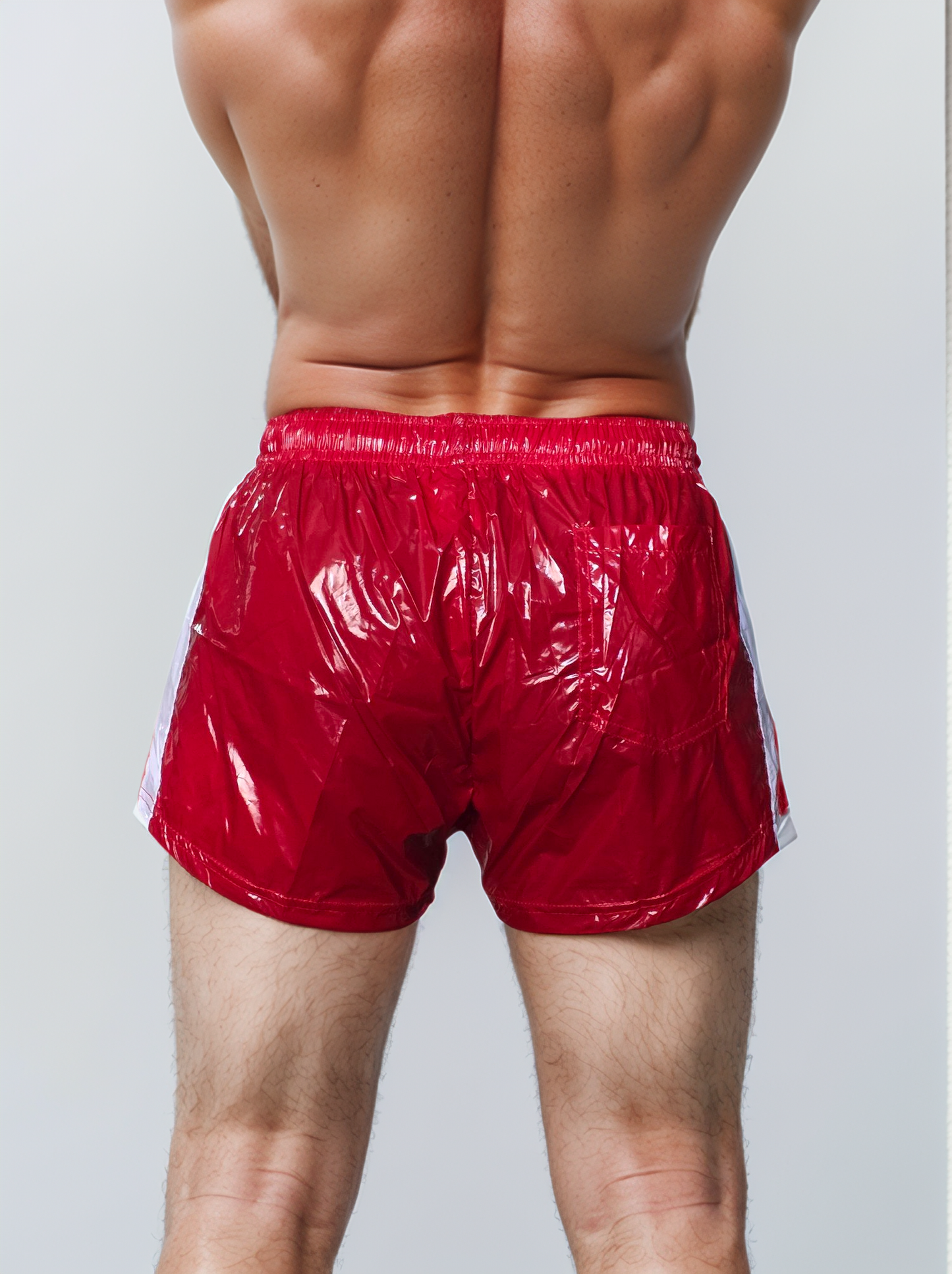 Rot PU Nylon Retro Sports Shorts.