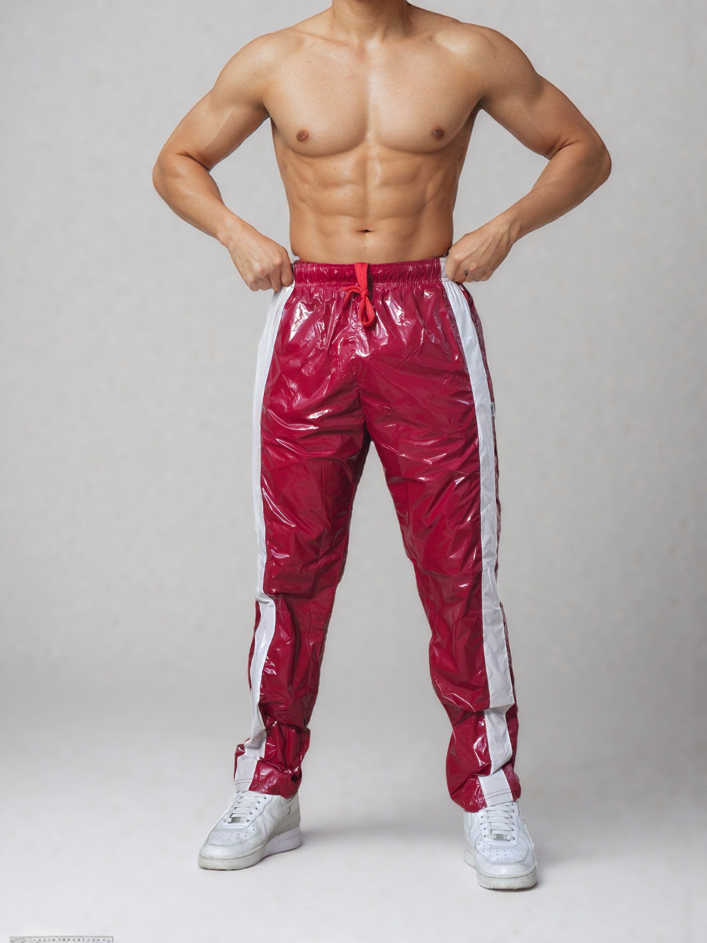Glänzend rote PU Nylon Sport Jogginghose - Glossy PU Nylon Pants