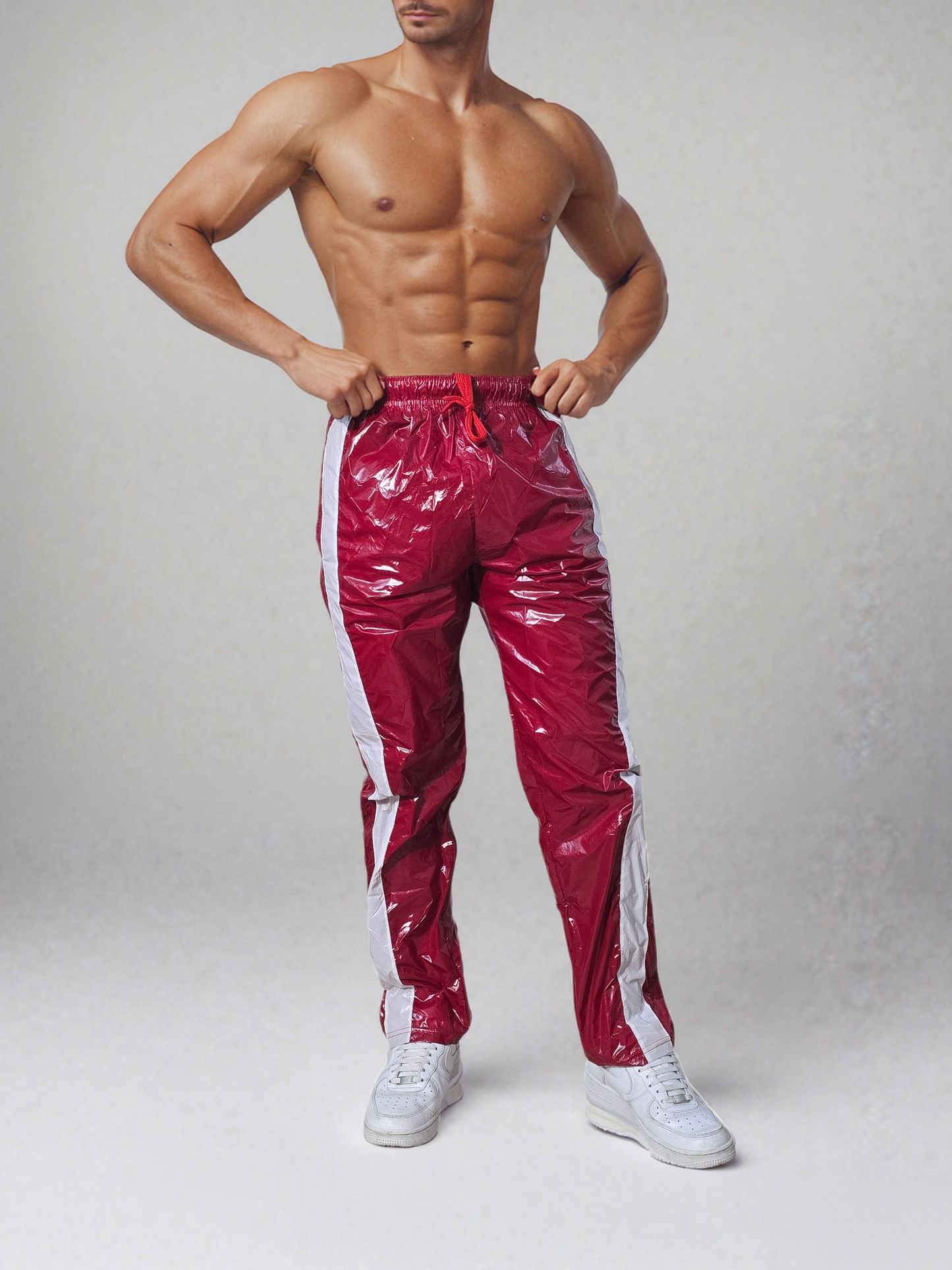 Glänzend rote PU Nylon Sport Jogginghose - Glossy PU Nylon Pants