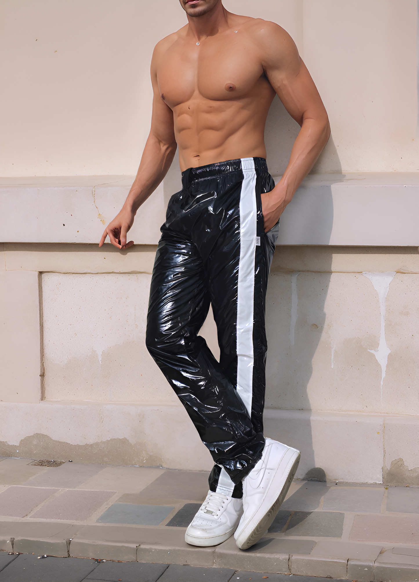 Sport-Jogginghose aus glänzendem schwarzem PU-Nylon - Glossy PU Nylon Pants