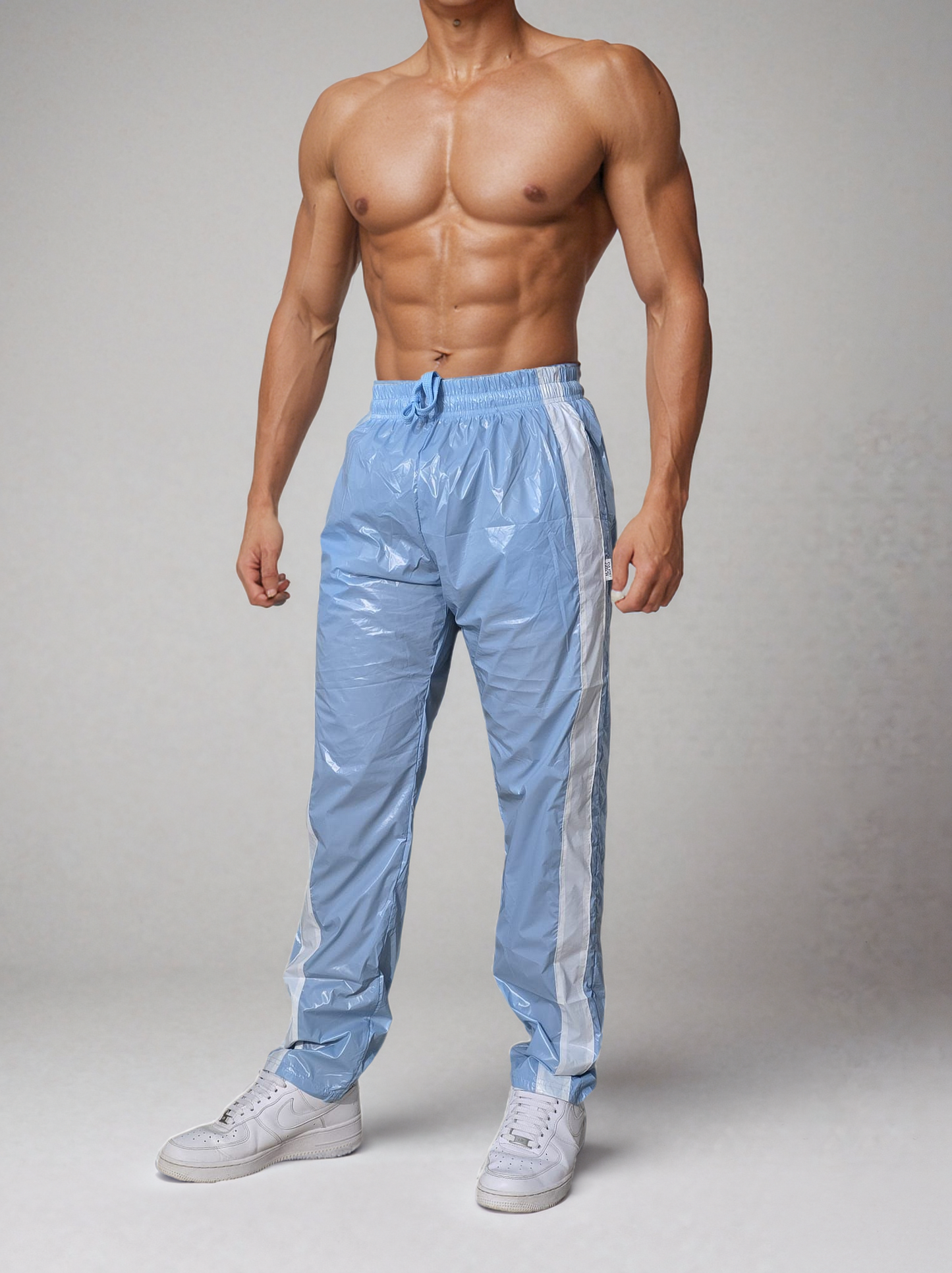 Shiny Sky Blau PU Nylon Sport Jogging Trouser - Glossy PU Nylon Pants