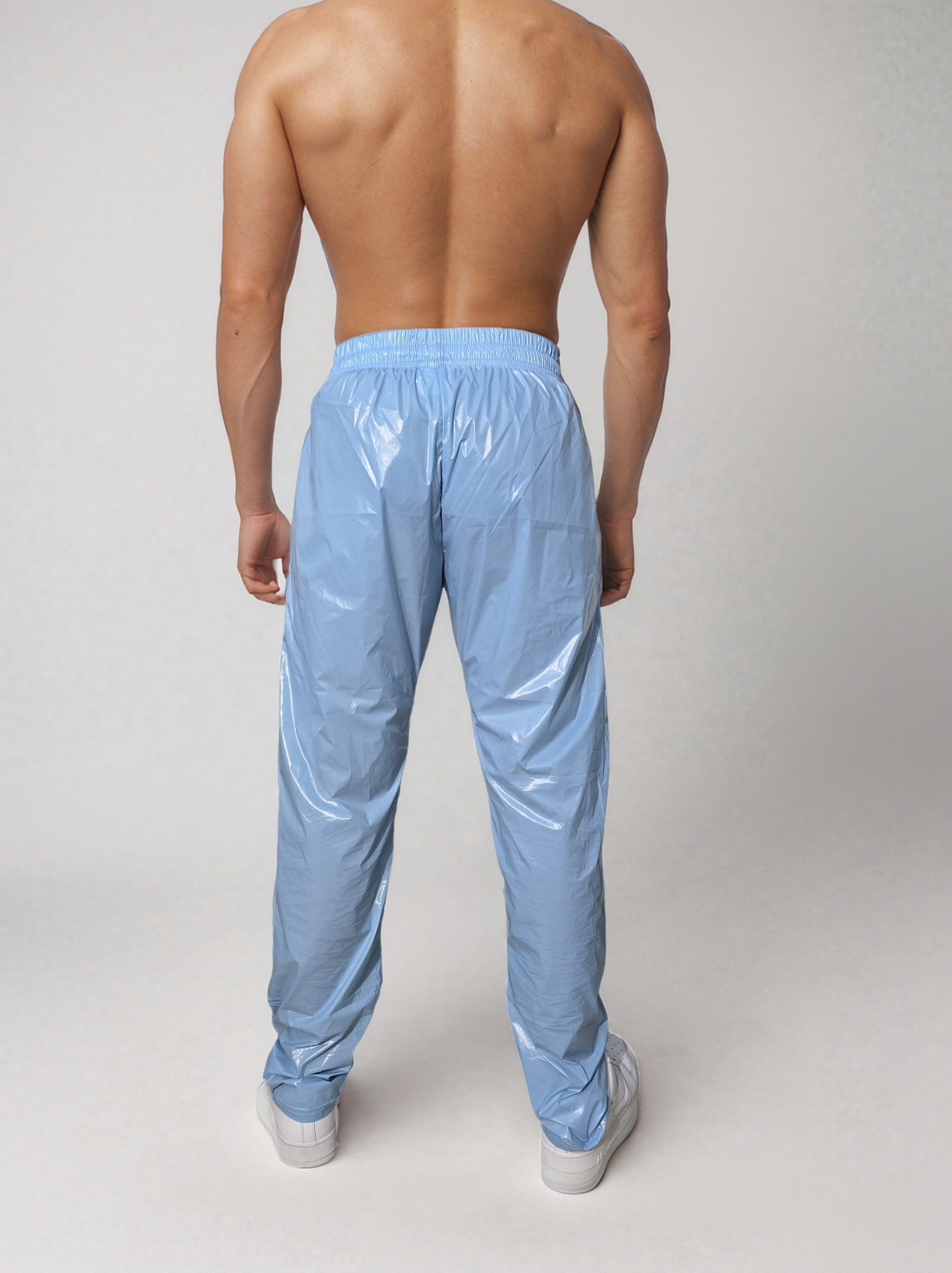 Shiny Sky Blau PU Nylon Sport Jogging Trouser - Glossy PU Nylon Pants
