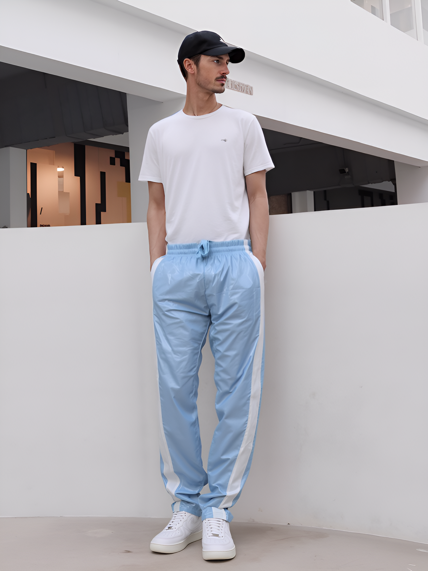 Shiny Sky Blau PU Nylon Sport Jogging Trouser - Glossy PU Nylon Pants