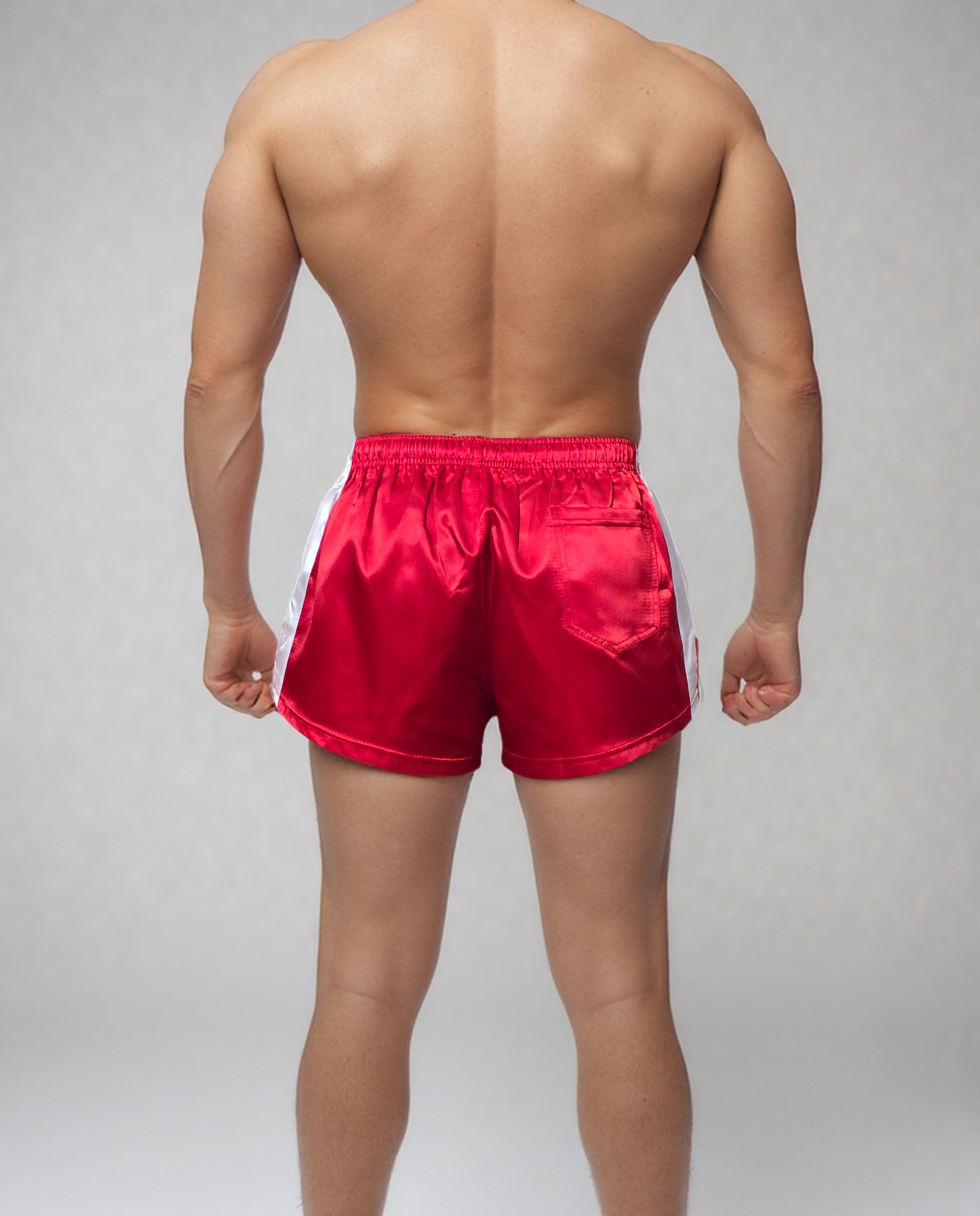 Retro Satin Rot Weiß Sport & Freizeit Shorts.