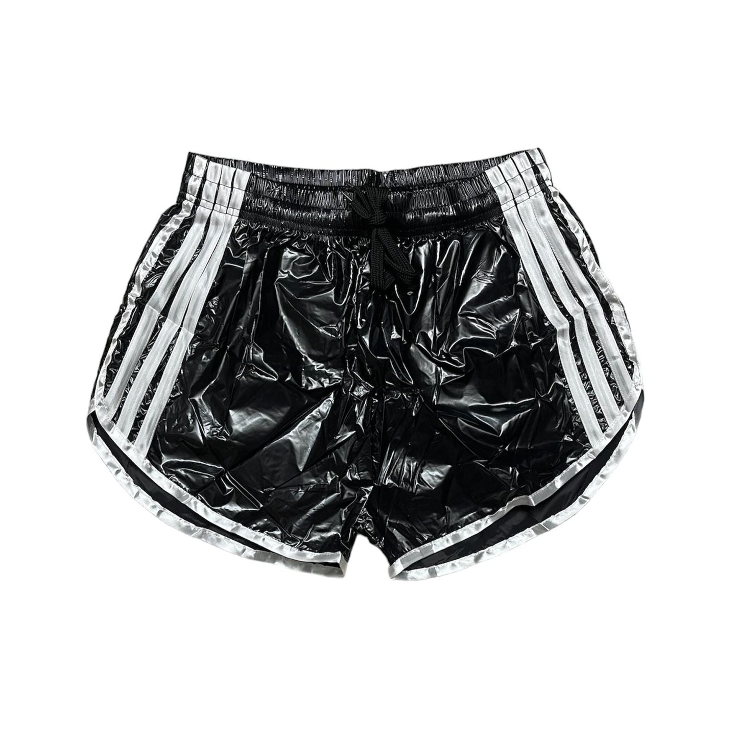 Gloss Sprinter Shorts, Black PU Nylon Sport Short, Shiny PU Fitness Short