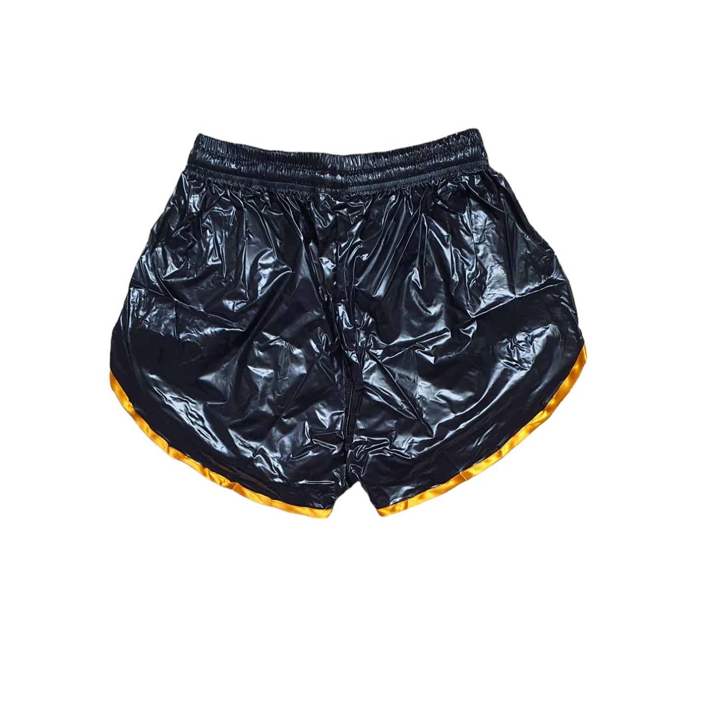 Gloss Sprinter Shorts, Black PU Nylon Sport Short, Shiny PU Fitness Short