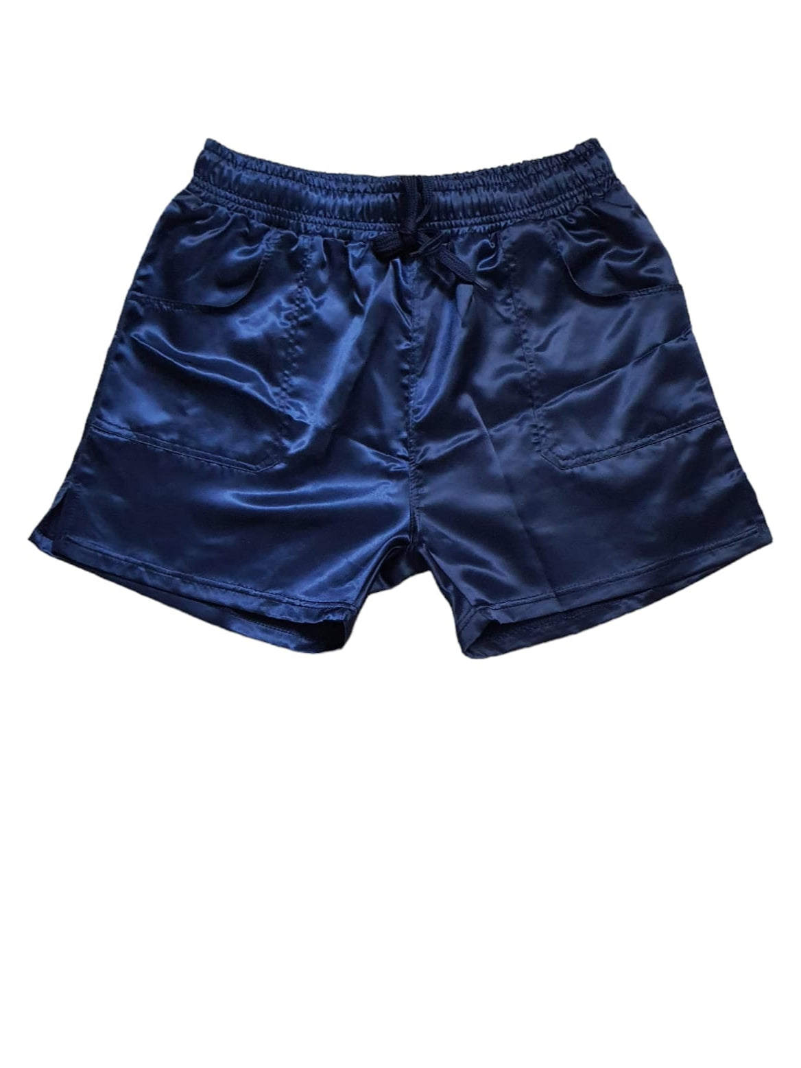 Vintage Satin Revival Shorts - Marineblaue Satin Shorts - Glänzende Shorts