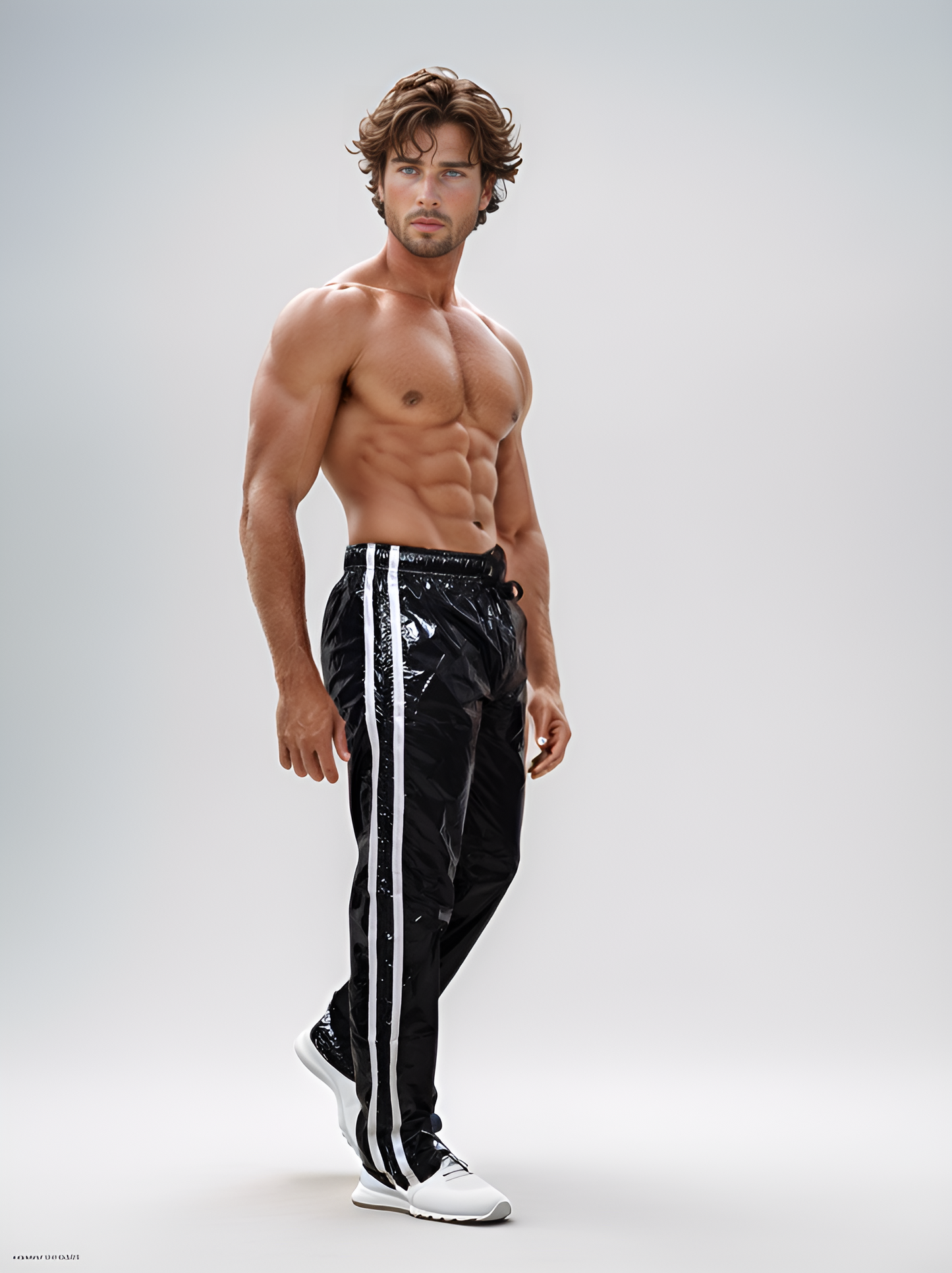 Sport-Jogginghose aus glänzendem schwarzem PU-Nylon - Glossy PU Nylon Pants