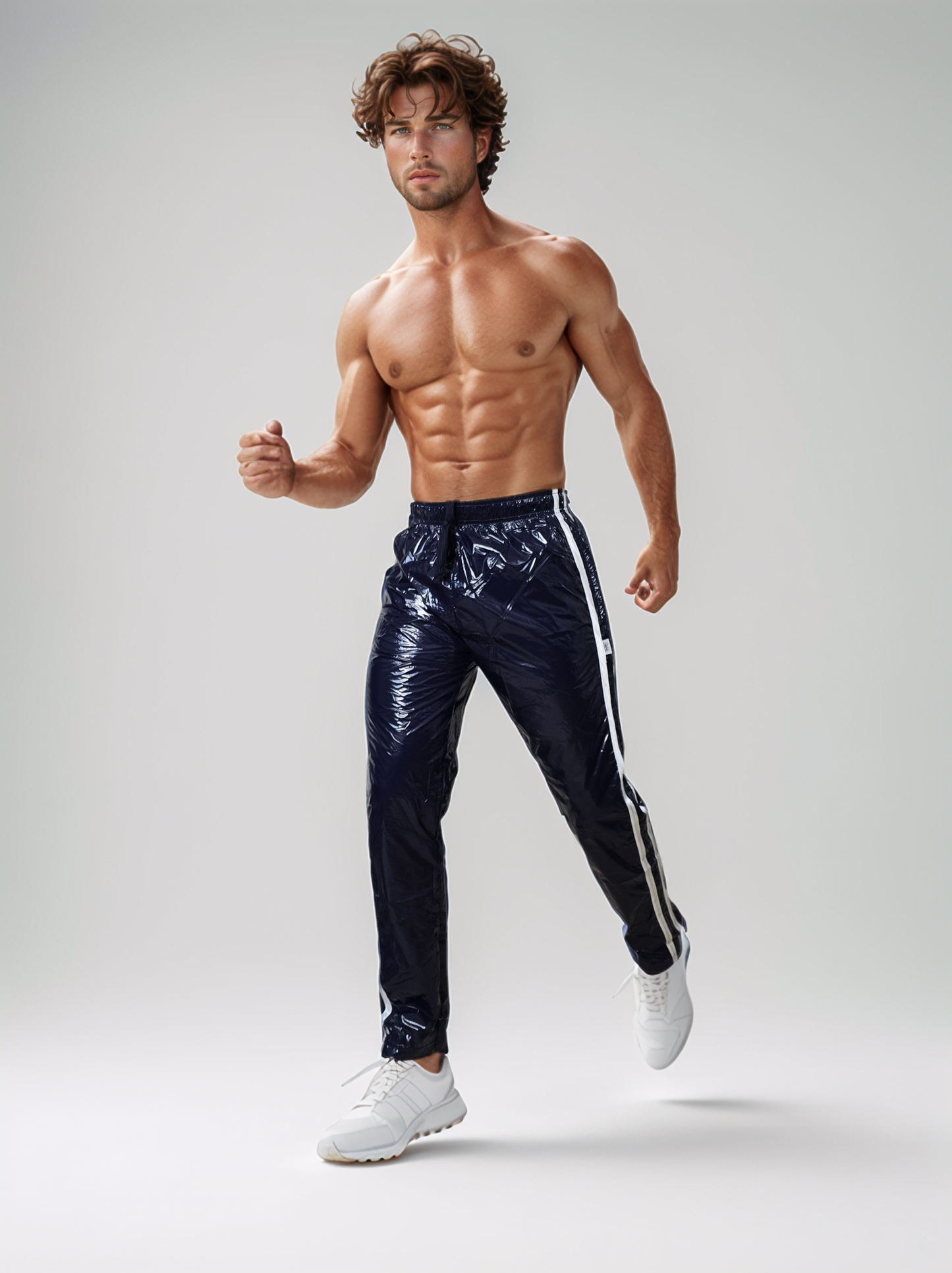 Glänzende marineblaue PU-Nylon-Sport-Jogginghose - Glossy PU Nylon Pants