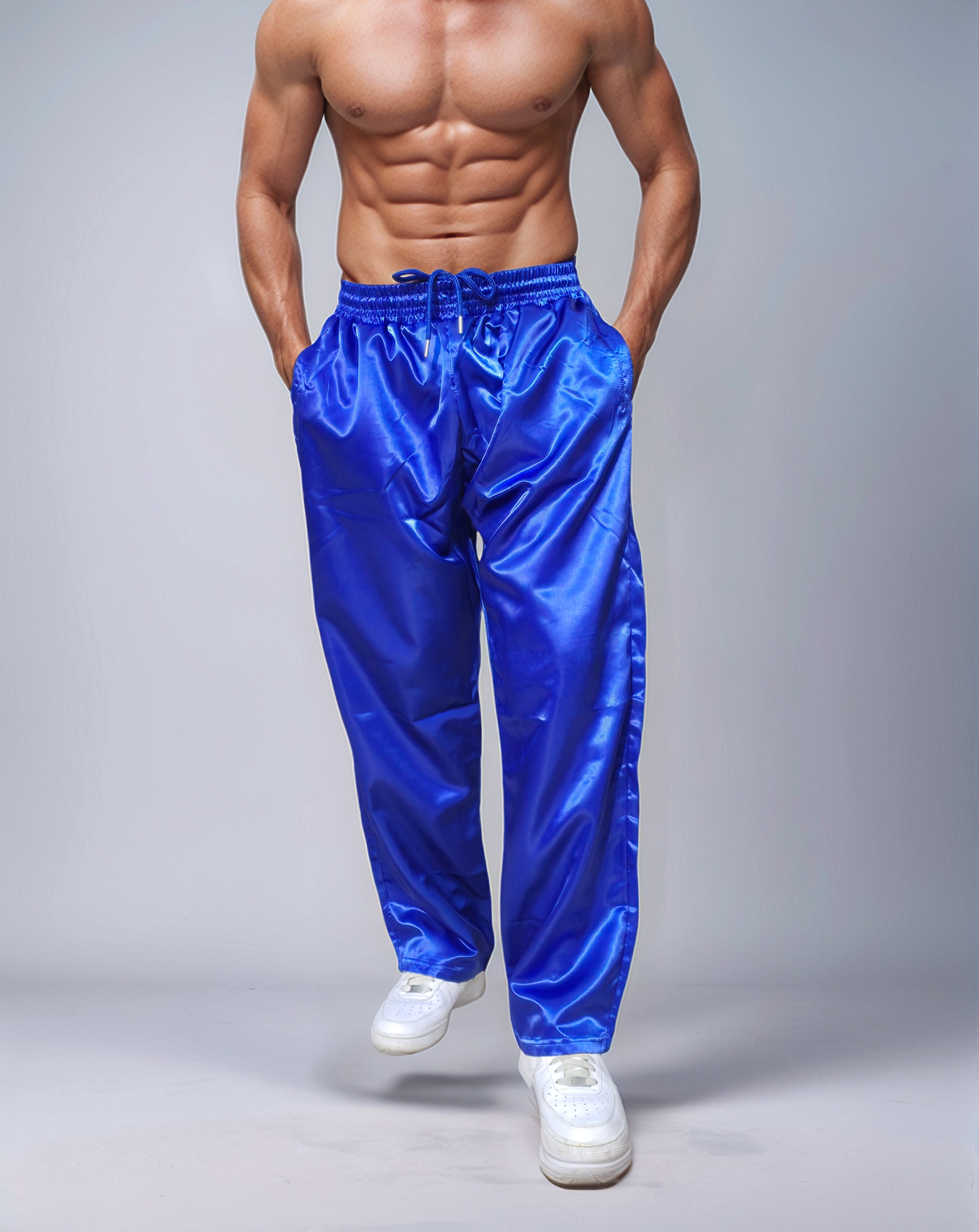 Glänzende schwarz-rote sportliche Jogginghose aus PU-Nylon - Unisex Activewear