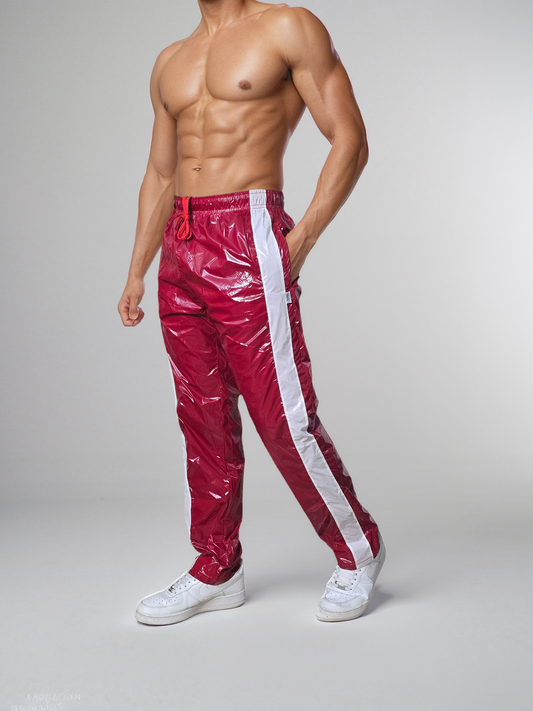 Glänzend rote PU Nylon Sport Jogginghose - Glossy PU Nylon Pants