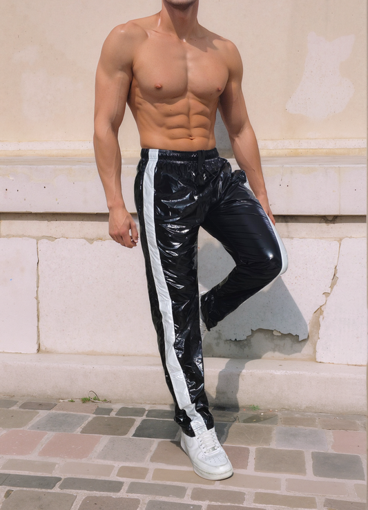 Sport-Jogginghose aus glänzendem schwarzem PU-Nylon - Glossy PU Nylon Pants