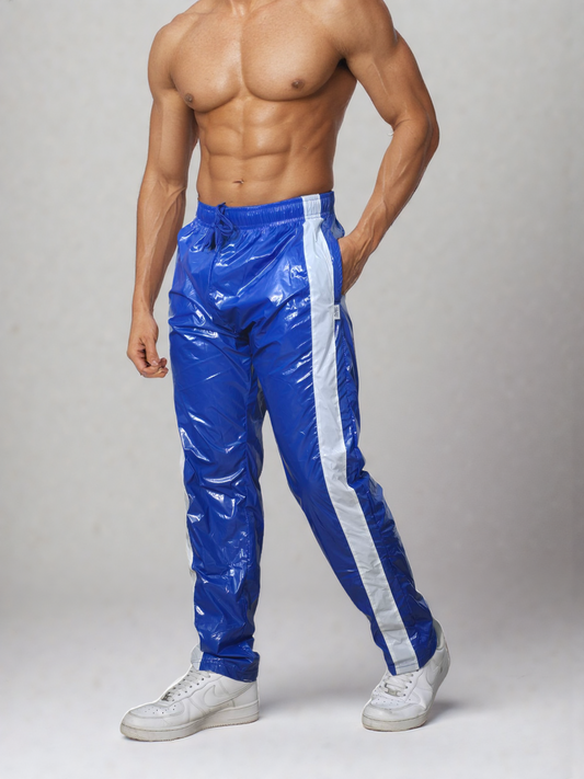 PU Nylon Sport Jogginghose aus PU Glanz Nylon weiße Streifen