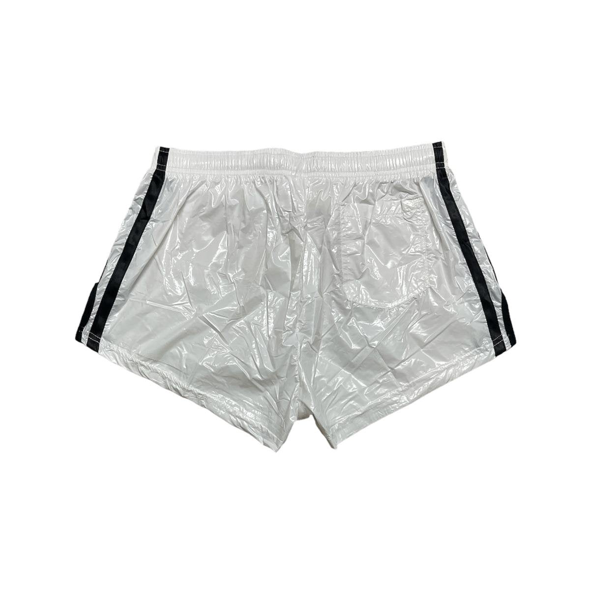 Weiße PU Nylon Sport Sprint Shorts mit Gummizug Retro Shorts