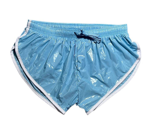 PU Nylon Skyblue High Cut Sport Sprint Shorts mit Gummizug Retro Shorts