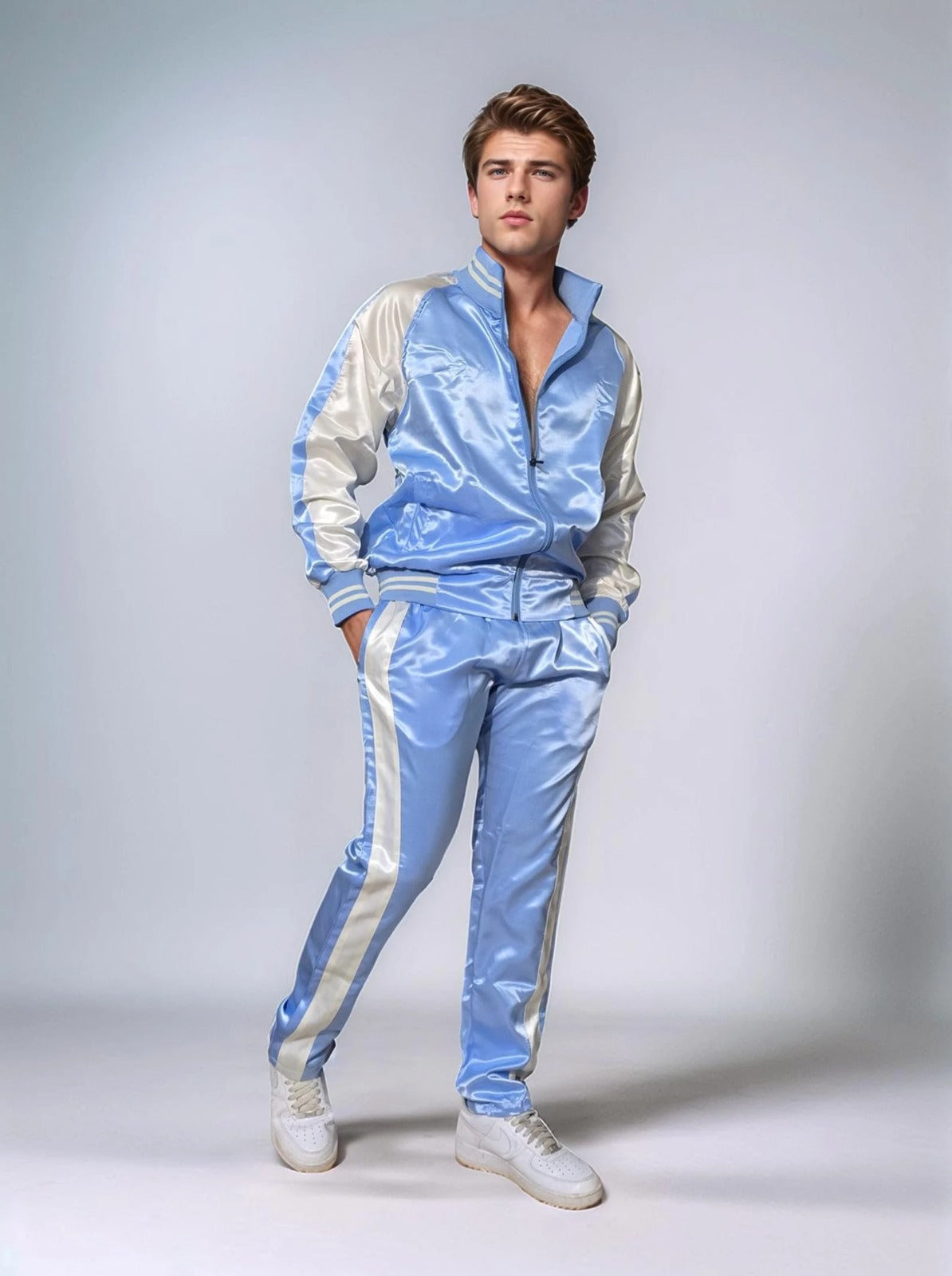 Shiny Satin Tracksuit with side stripes Unisex
