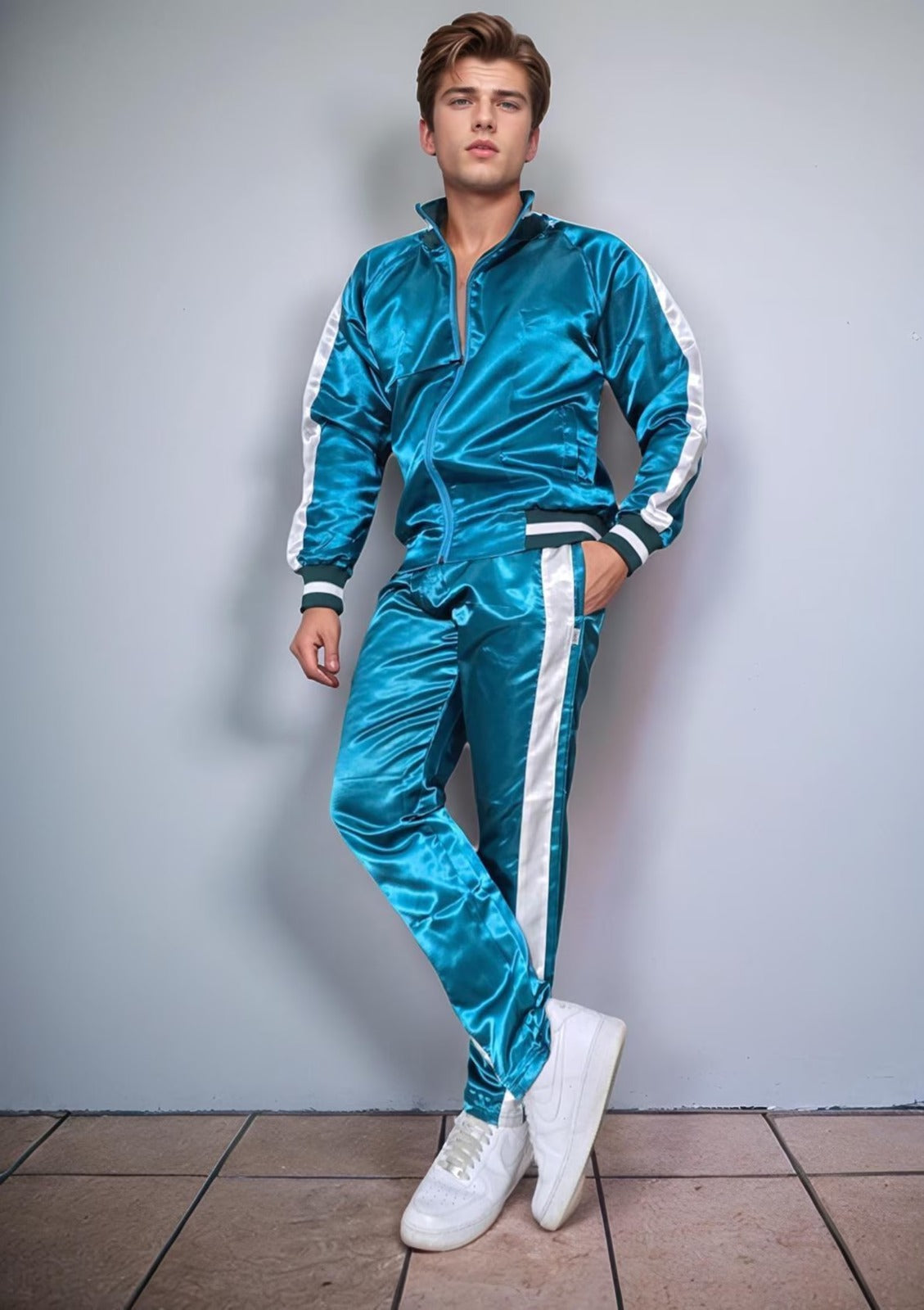 Shiny Satin Tracksuit with side stripes Unisex