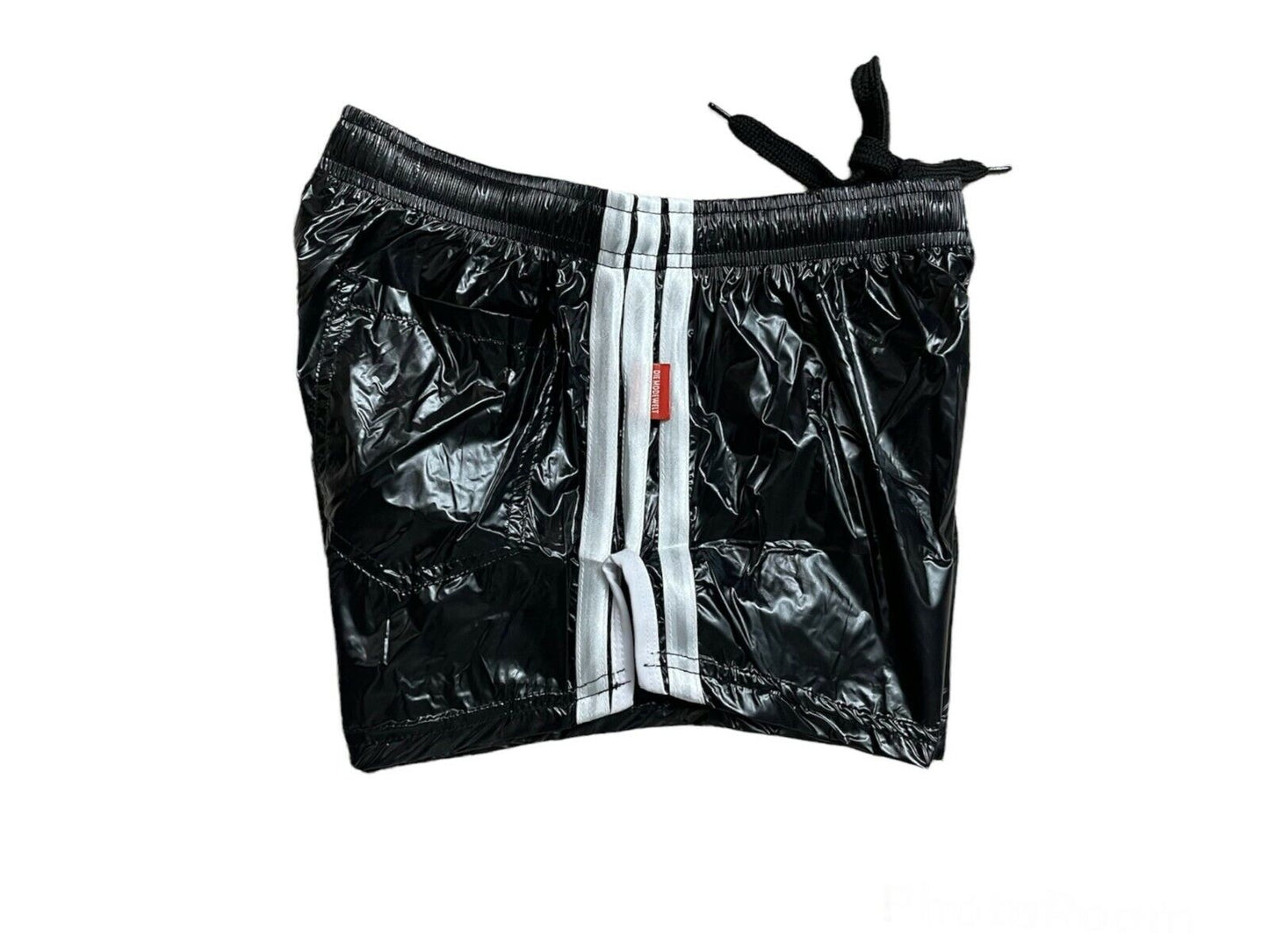 Schwarze PU Nylon Sport Sprint Shorts mit Gummizug Retro Shorts