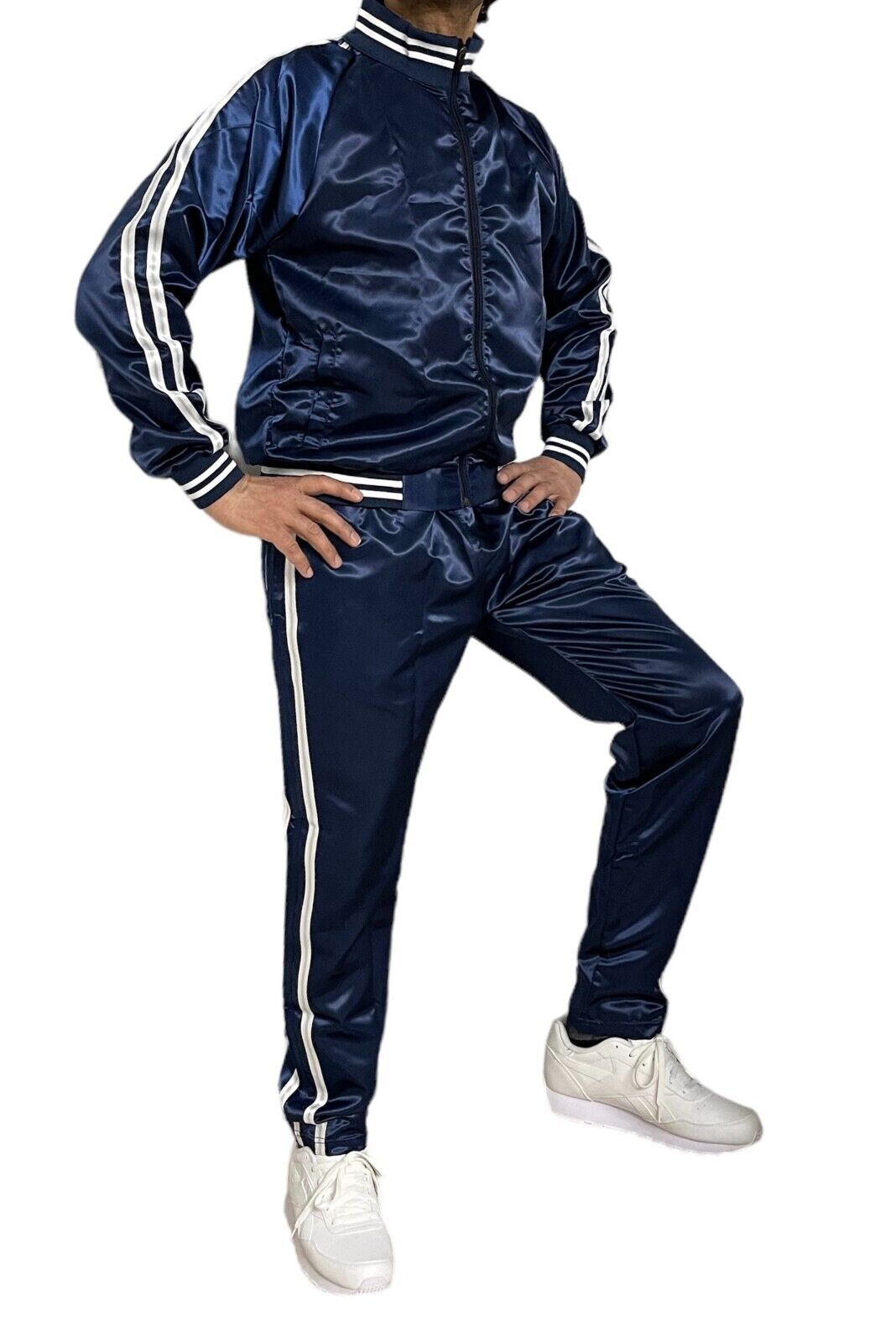 The ultimate PU nylon sports jogging suit in blue and white