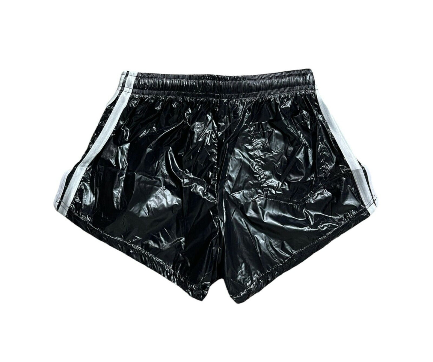 Schwarze PU Nylon Sport Sprint Shorts mit Gummizug Retro Shorts