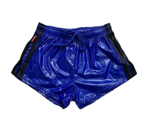 Königsblaue PU Nylon Sport Sprint Shorts mit Gummizug Retro Shorts