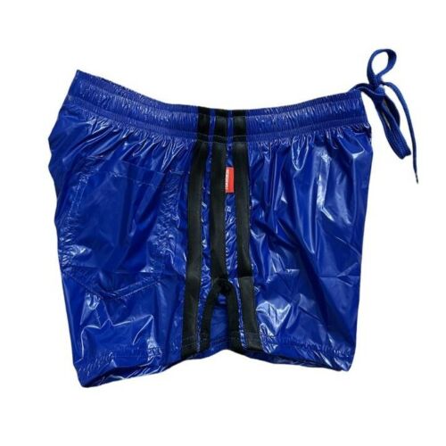 Königsblaue PU Nylon Sport Sprint Shorts mit Gummizug Retro Shorts