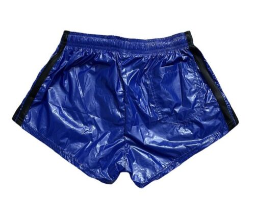 Königsblaue PU Nylon Sport Sprint Shorts mit Gummizug Retro Shorts