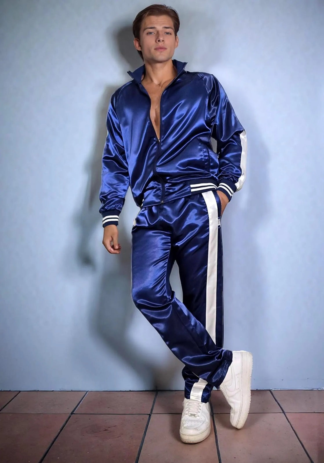 Shiny Satin Tracksuit with side stripes Unisex
